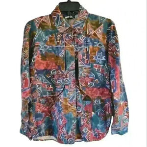 Mine & Bill's Outfitters Mens 1980's Vtg Retro Abstract Western‎ Button Down.